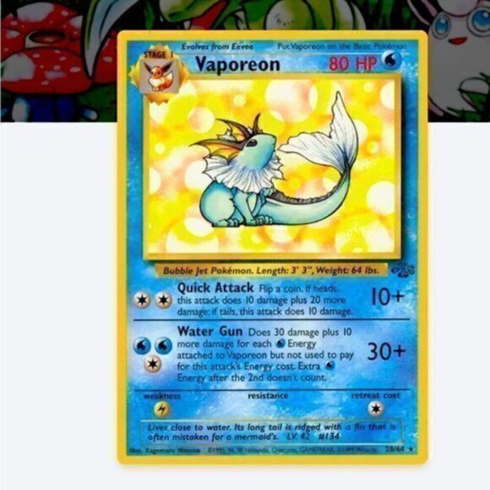 Vaporeon Non Holo Rare - 28/64 Jungle NM/EX - Pokemon Card